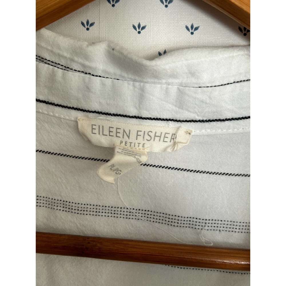 Eileen Fisher Organic Cotton Tencel Striped Boxy Shirt L PL Petite Lagenlook - Picture 5 of 6